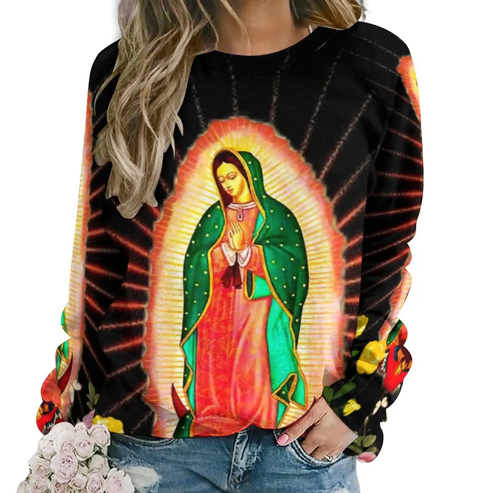 Virgin Mary Hoodies Our Lady of Guadalupe 3D Print Sweatshirts Women Y2k Hoodie Streetwear Oversized Pullovers Woman Clothing