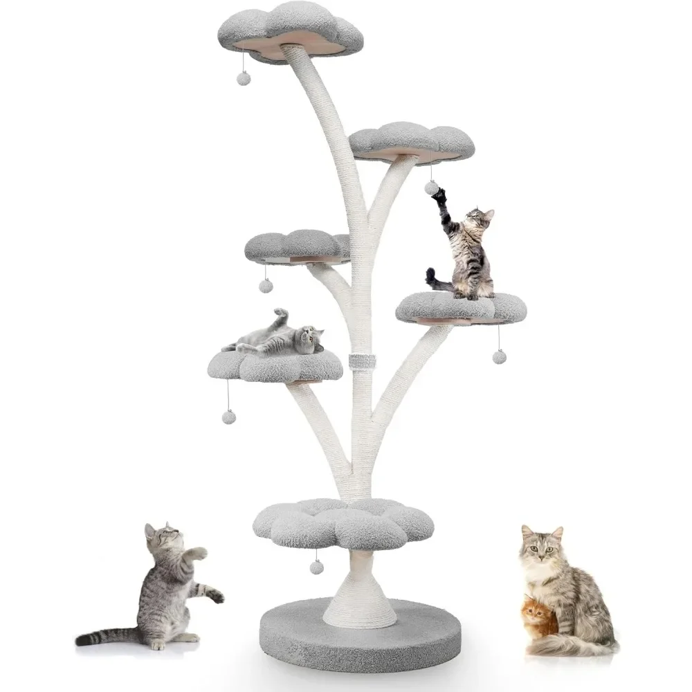 

71 Inch Tall Cat Tree, Flower Shape Scratching Post, Scratcher, Cat Furniture for Indoor, Kittens Pet House, with Hang Ball,Gray