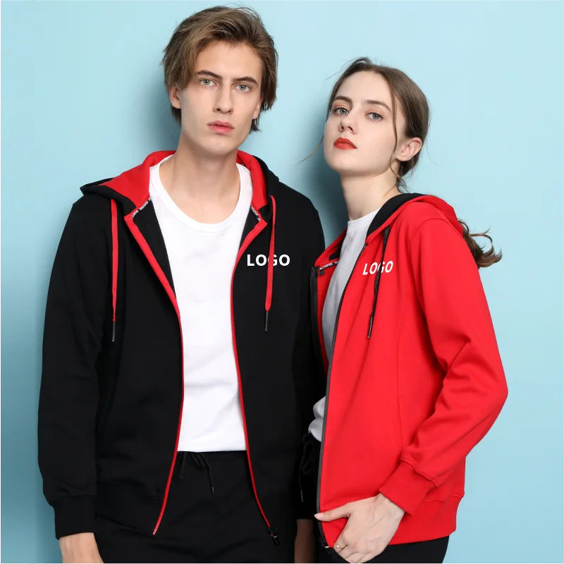 Customized sweater free printing logo picture 100%cotton hoodie coat and zipper Cardigan autumn and winter adult work clothes