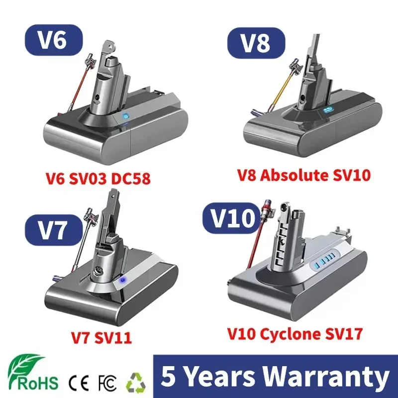 

8.0Ah for Dyson V6 V7 V8 V10 Rechargeable Bateria SV10 SV11 SV12 SV09 SV05 Vacuum Cleaner Battery DC61 Cyclone Mattress Battery