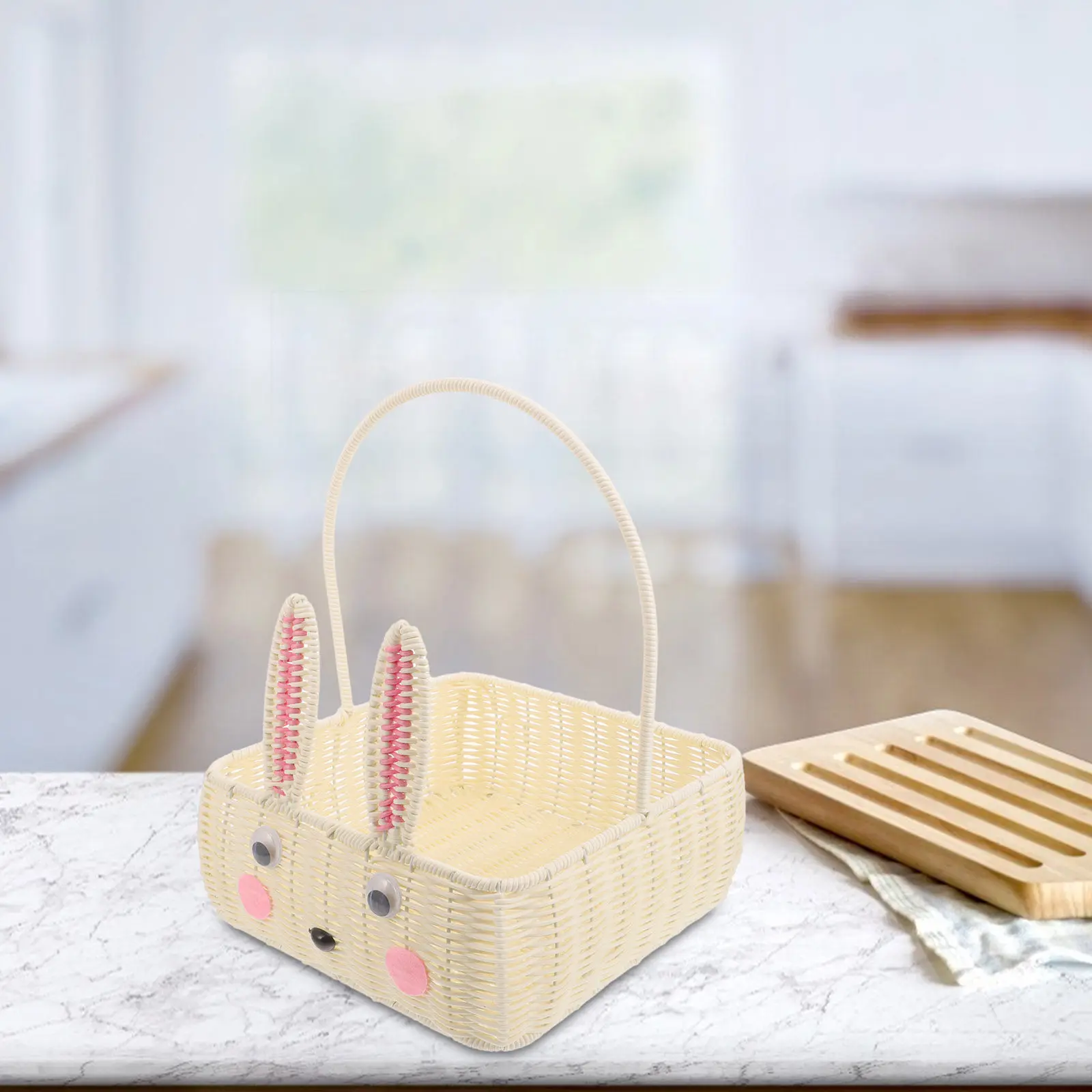 

Стильная плетеная корзина для хранения с ушками кролика, ручной работы, из имитации ротанга, для организации пространства дома, кухни, ванной комнаты