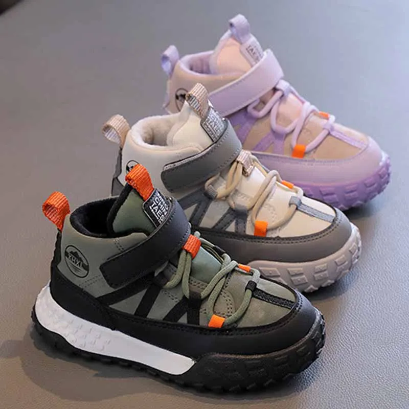 Children's Sneakers Autumn Winter Boys Sport Shoes Girls Kids Plush Cashmere Warm Lined Casual Shoes Studnet Teen Running Shoes