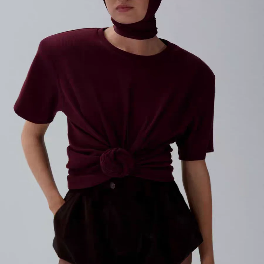 

2026 Women's Fashion T-shirt, Shirt, Pure Cotton, Buttoned, Fitted Bodice, Women's Top, Y2K Style, Versatile Pullover bra