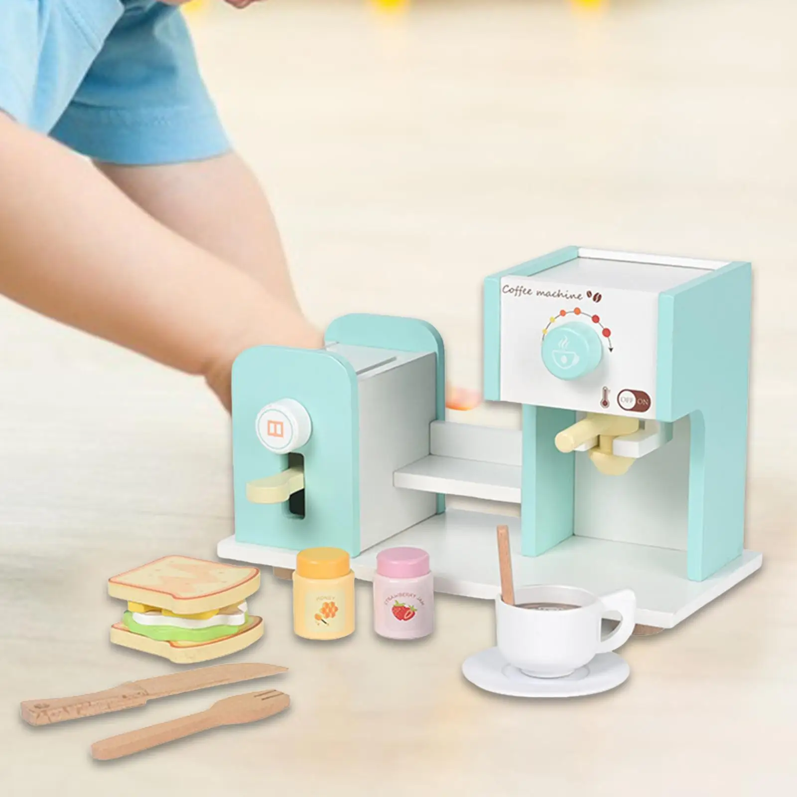

Wooden Coffee Maker Toy Play to Learn Easy to Clean Accessories Imaginative
