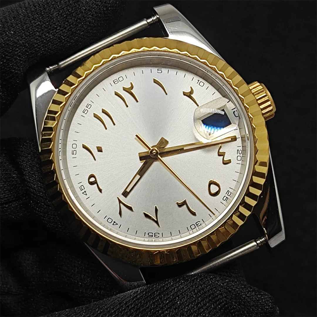 NH35 Watch Case + Watch Dial + Watch Hands Set 28.5mm Arabic Alphabet Dial 36mm Sapphire Mirror Case Accessory for NH35 Movement