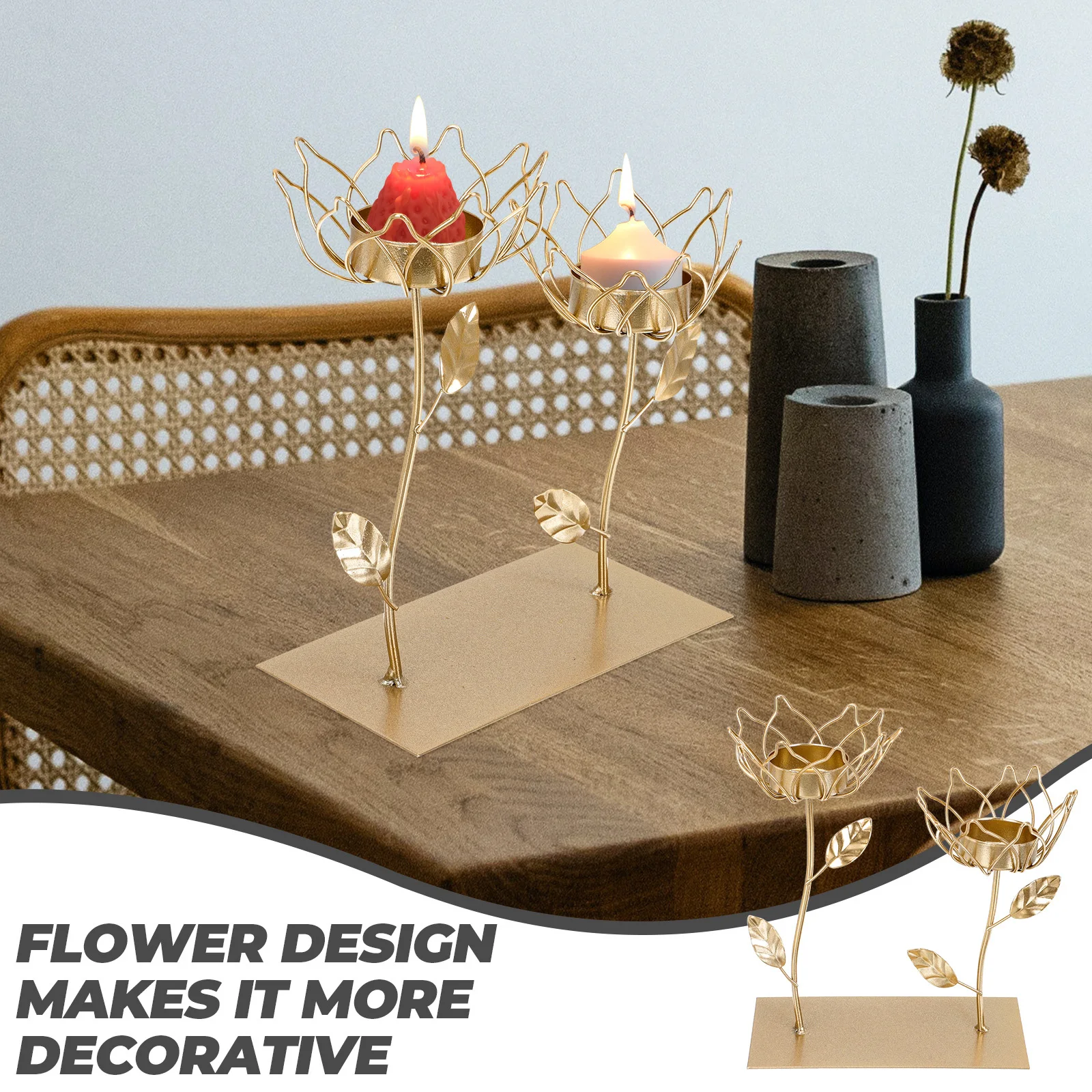 

Flower Design Metal Holder Iron Candlestick For Taper Candles Decorative Party Wedding Home Decoration Valentine