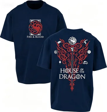 House of The Dragon3 2026 Double Sided Targaryen Sigil Fantasy Series Fan Pure Cotton Short Sleeve Casual T-Shirt view 4