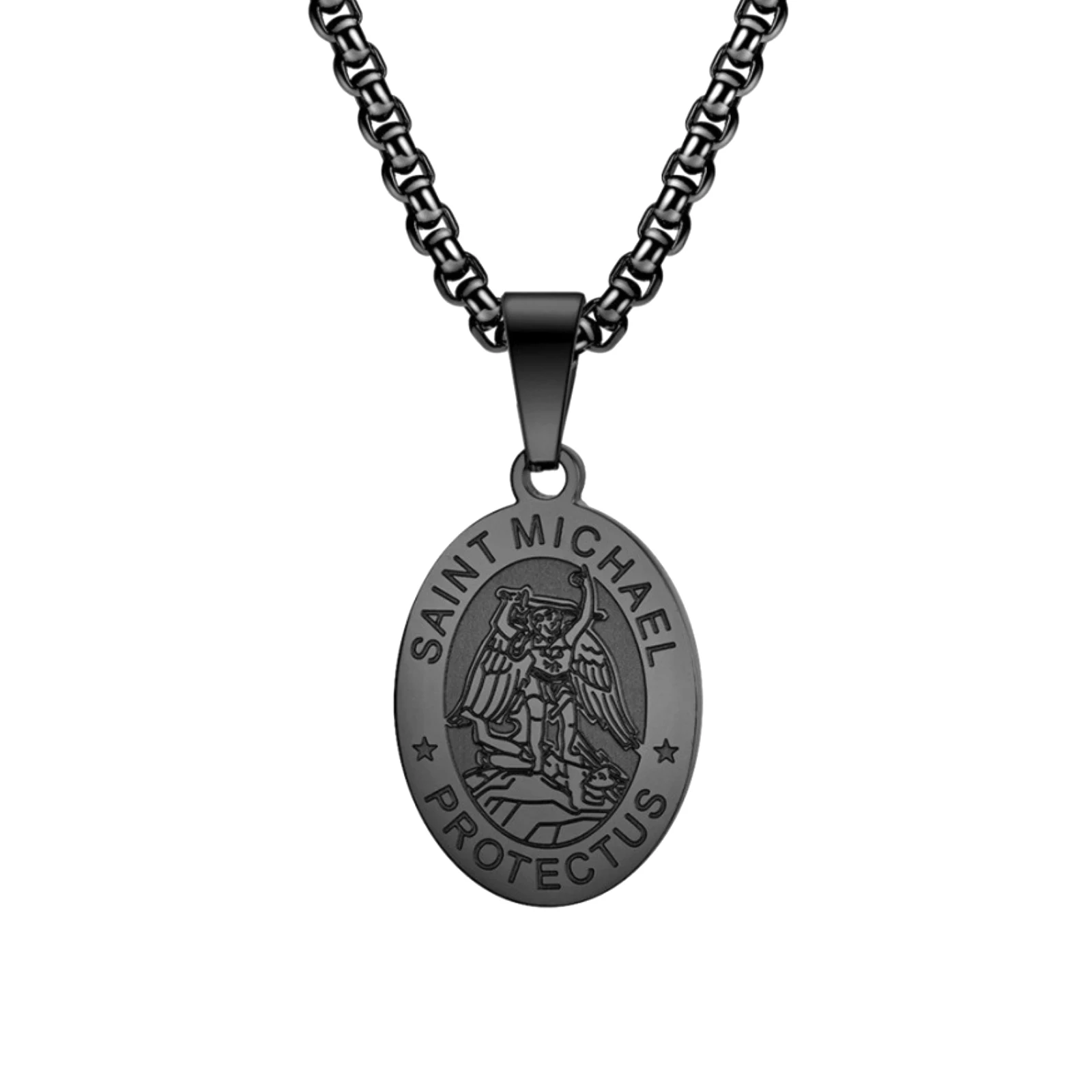 Heiliger Michael Erzengel Medaillon Protectus Anhänger Halskette für Männer Amulett Edelstahl Schmuck Geschenk – Detail 3