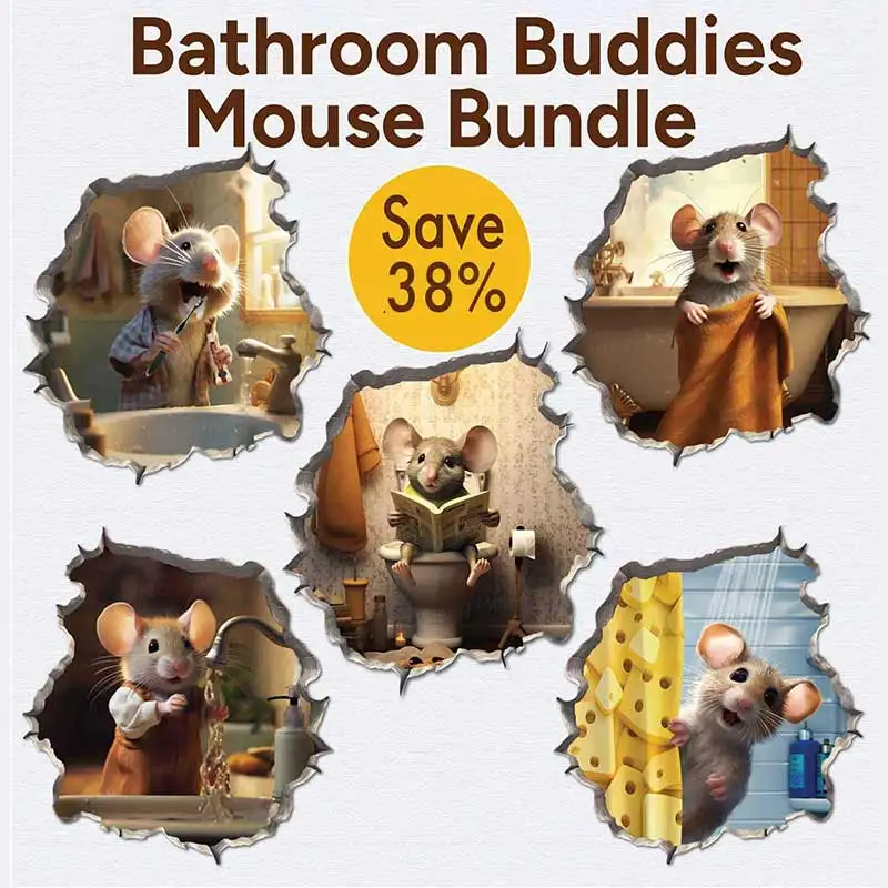 5 Pieces/Pack Bathroom Buddies Mouse Hole Wall Sticker Toilet Decor Living Room Refrigerator Home Decoration Decals M1566