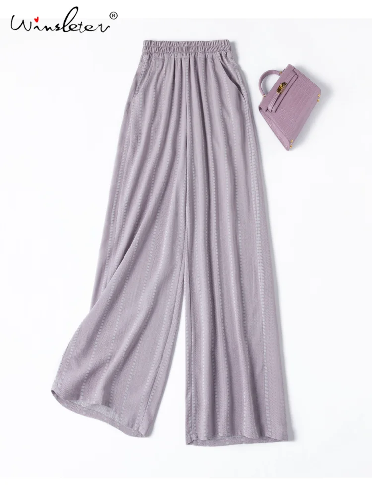 

Winsleter, Spun Silk Cotton Elegant Pants, Woman Elastic Waist Jacquard, Casual Chic Wide Leg Pants, 2024 Summer Autumn B47820QM