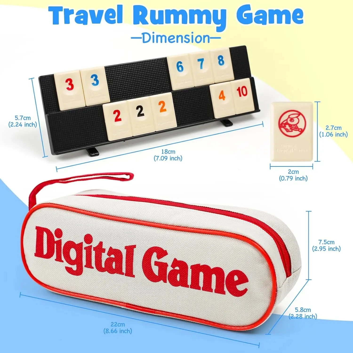 Rummy Cube Game with 4 Racks, 106 Rummy Cube Game Set with Portable Case, Rummy Tiles Travel Set for Family Classic Board Games