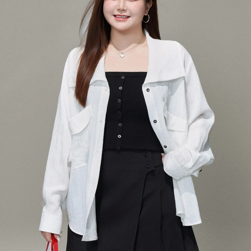 

Новая повседневная женская блузка больших размеров XXXL из искусственного льна с широким воротником, свободная белая рубашка, весна 2026