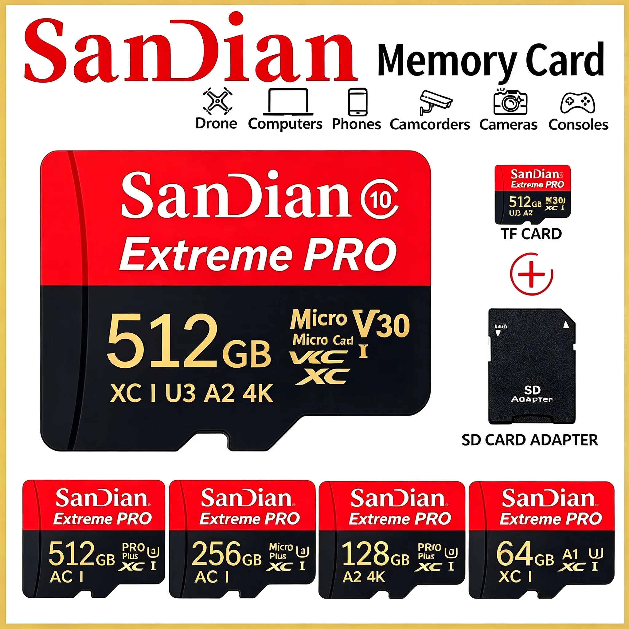 Max SD Cards 256GB 128GB 32GB Memory Card Micro TF SD Card TF Cards V30 for Laptop/Smart TV/E-Reader/Speaker/Router/Recorder