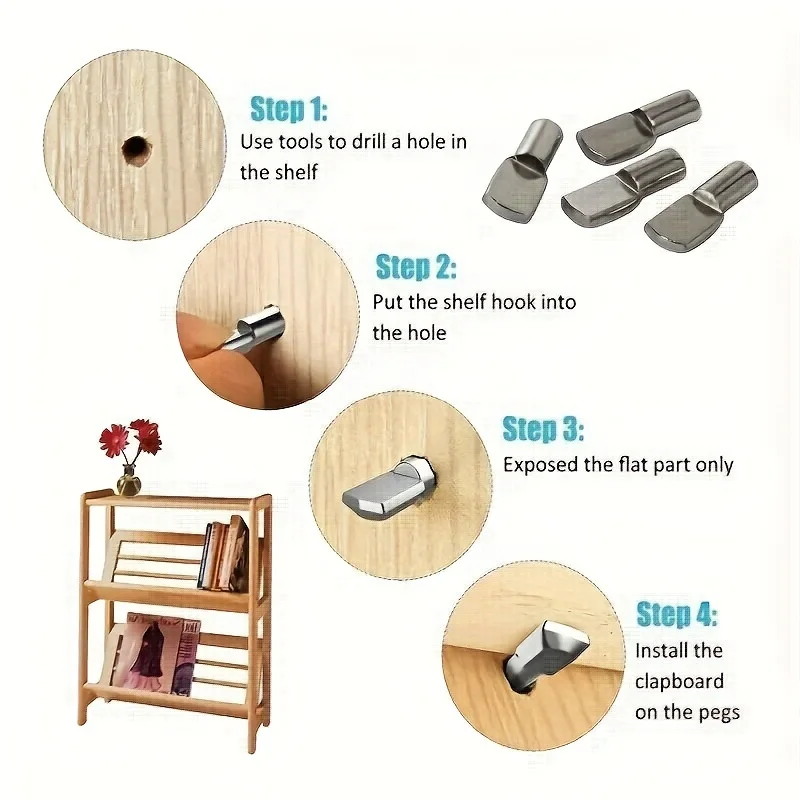 20/50Pcs Shelf Pins Pegs, 5mm Spoon Shape Nickel Plated Shelf Support Pegs, Bookshelf Pegs For Shelves