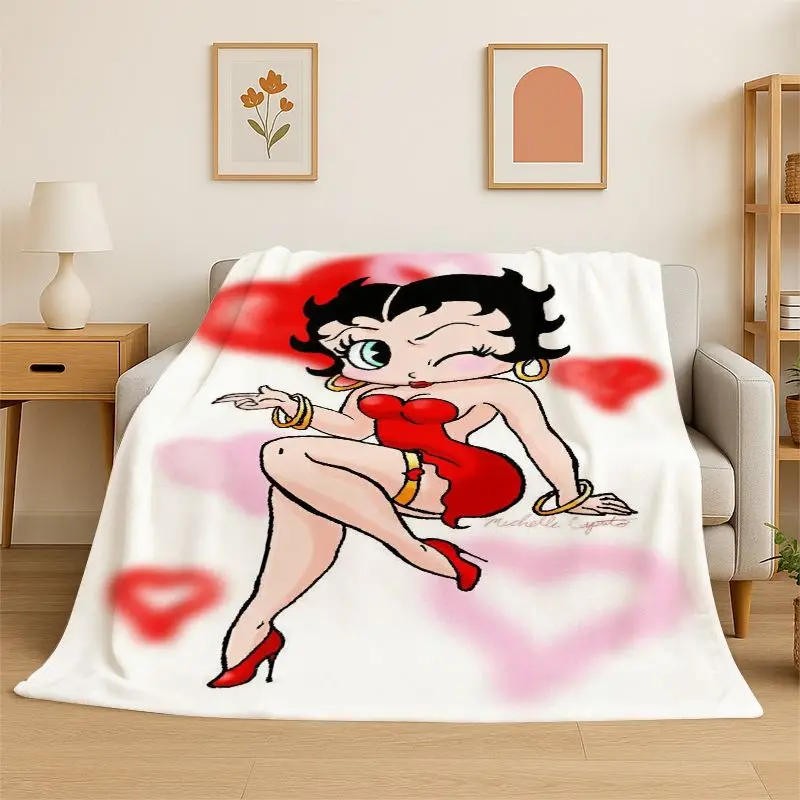 Cute B-Betty Girl B-Boop Cartoon Flannel Blanket,Ultra Soft Warm Plush Throw for Home Bedroom Bed Sofa Cover Office Picnic Gift