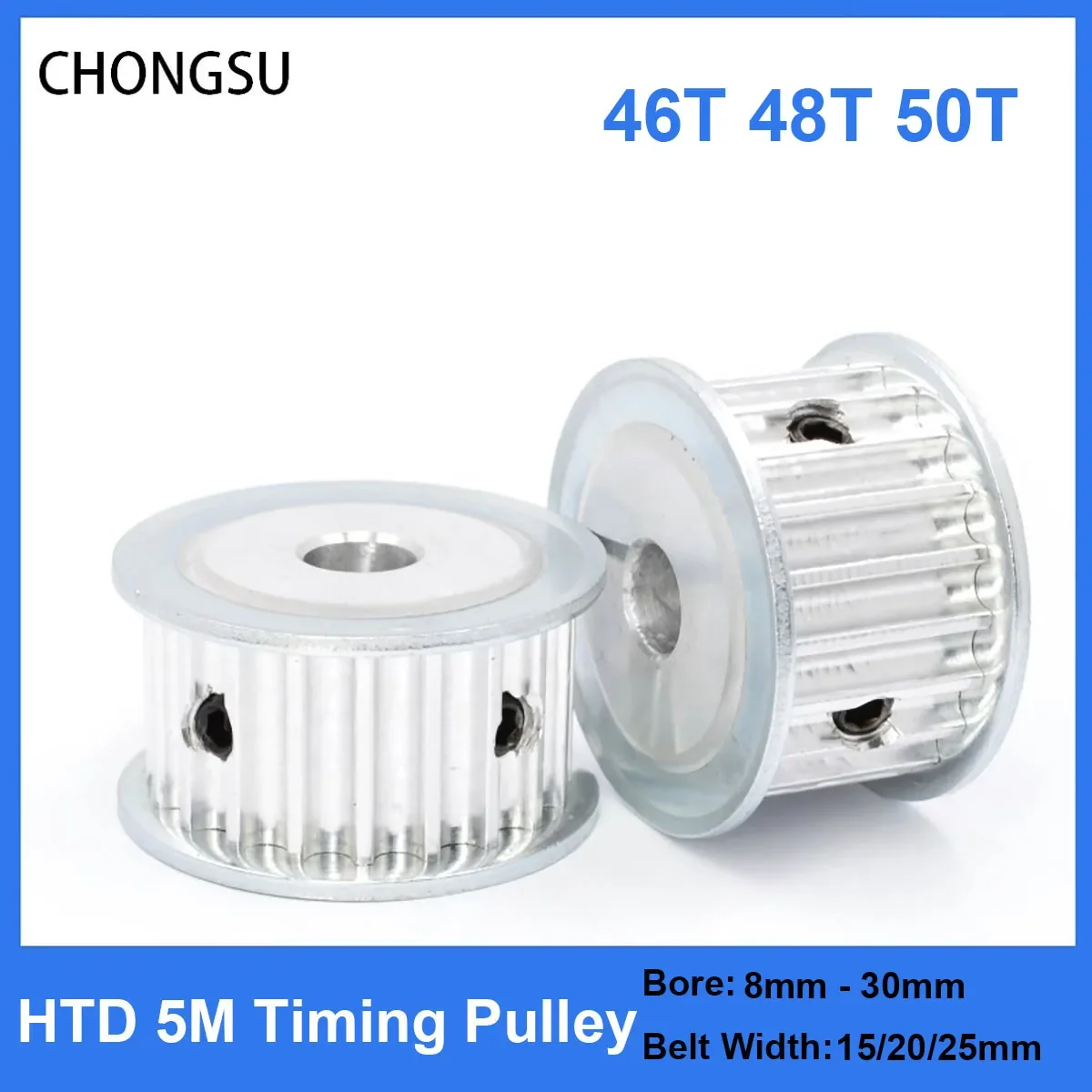 

HTD 5M Timing Pulley 46T 48T 50T 16/21/27mm Width Toothed Belt Pulleys 8mm-30mm Bore 5mm Pitch Synchronous Belt Pulley