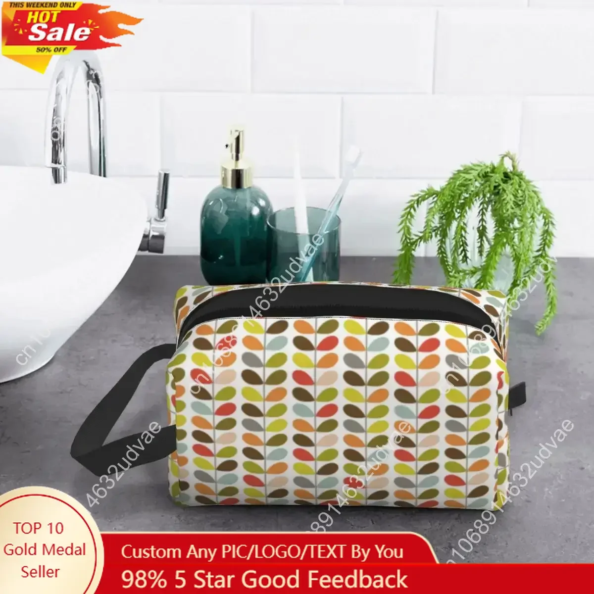 

Orla Kiely Flowers Cosmetic bag Women Kawaii Big Capacity Mid Century Modern Multi Stem Makeup Case Beauty Storage Toiletry Bags