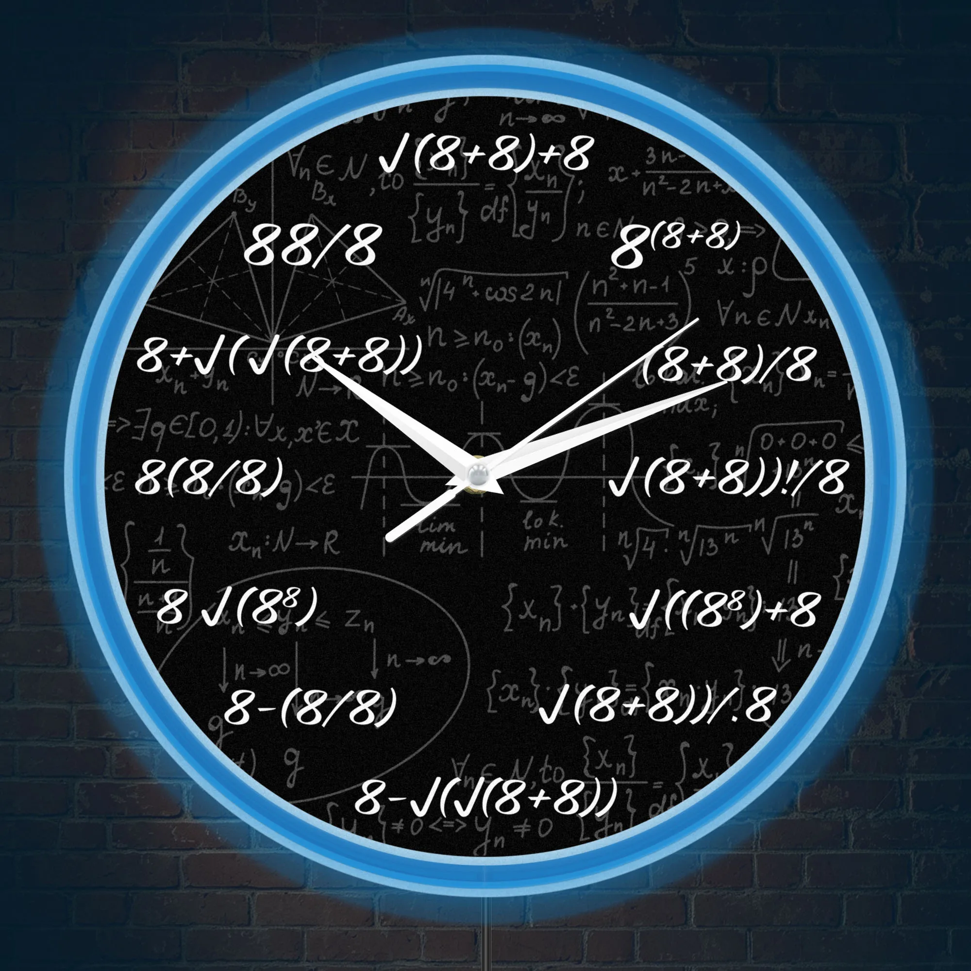 Number 8 Math Equation LED Neon Wall Clock for Home Office Study Room Square Root Formula Illuminated Sign Luminous Wall Clock