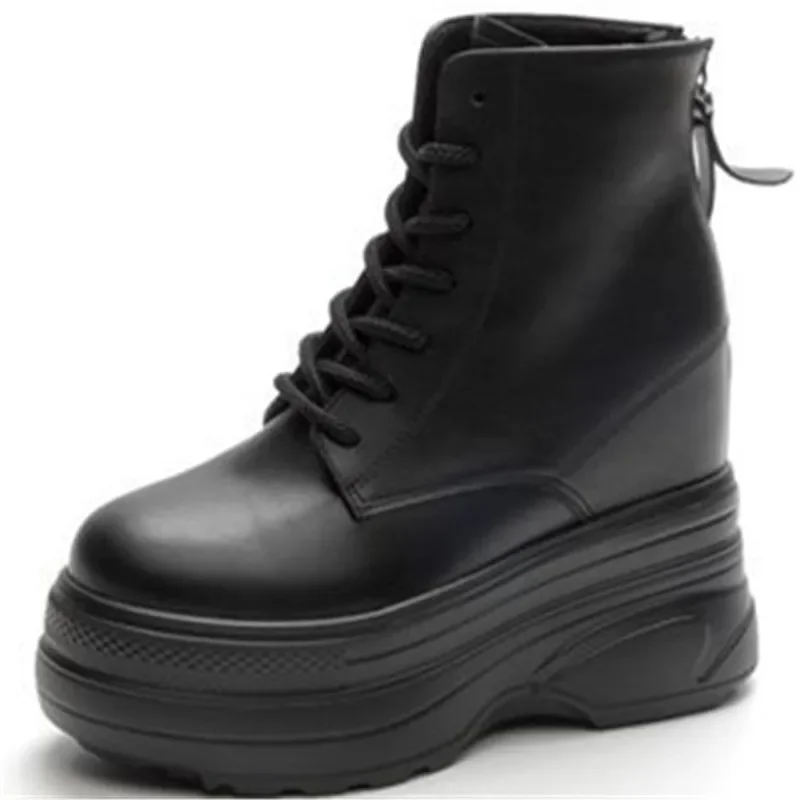 

11cm Autumn Winter Ankle Boots for Women Genuine Leather Shoes Fashion High Heels Women Shoes Rubber Sole Winter Boot Size 33