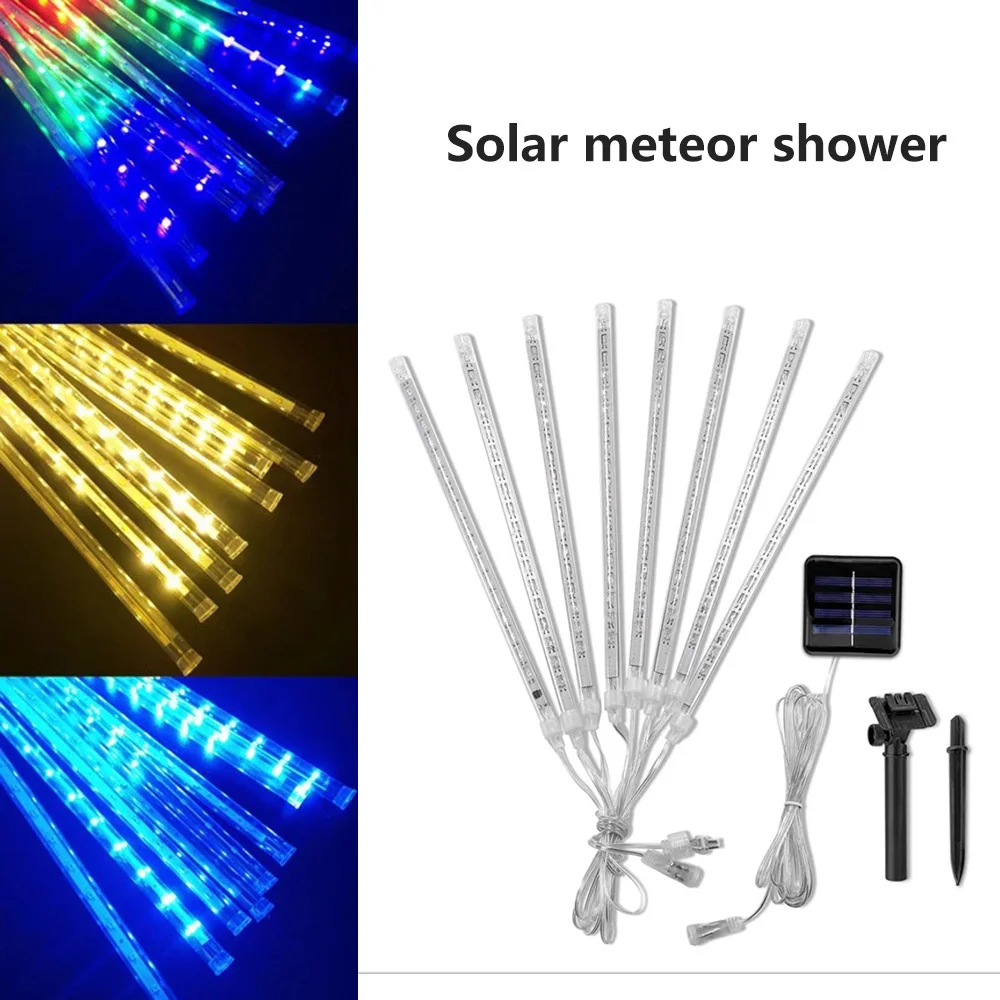 8 Tubes Solar Meteor Shower Rain Led String Lights Street Guirlandas Decorações de árvore de Natal para o ano novo Fairy Garden Lights