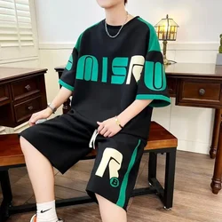 Summer Men's Sets Korean Fashion 2 Piece Set Tracksuit Men Trend Men Clothing Joggers Set Print T Shirt+Shorts Men Outfit Set