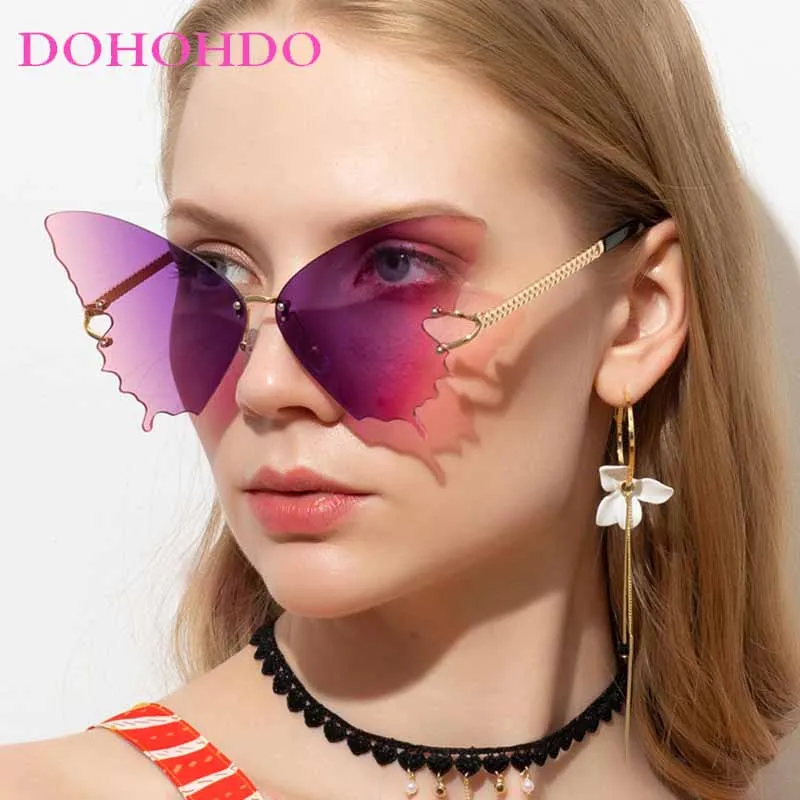 

Fashion Personality Frameless Butterfly Sunglasses For Women Trend Retro Luxury Brand Designer Y2K Beach Party Sun Glasse UV400