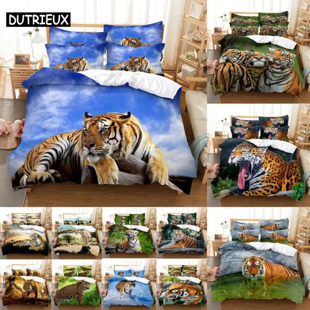 Tiger Duvet Cover Set King Size 230x260 Double Bed Single Queen Full Animal Quilt Case Linen 3D Pillowcase Twin Bedding Sets