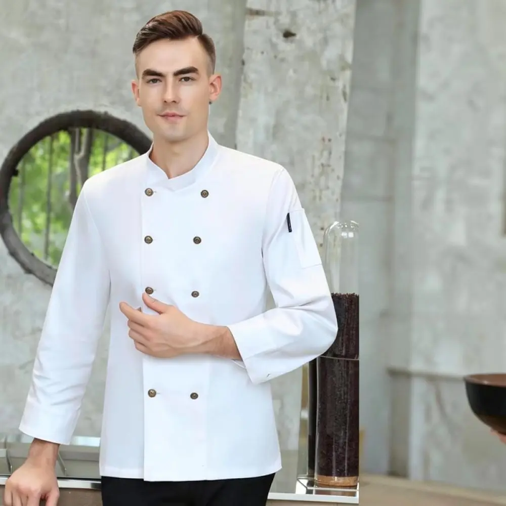 Comfortable Chef Jacket Breathable Cotton Kitchen Work Wear Elastic Summer Restaurant Cooking Uniform Catering Top Shirt