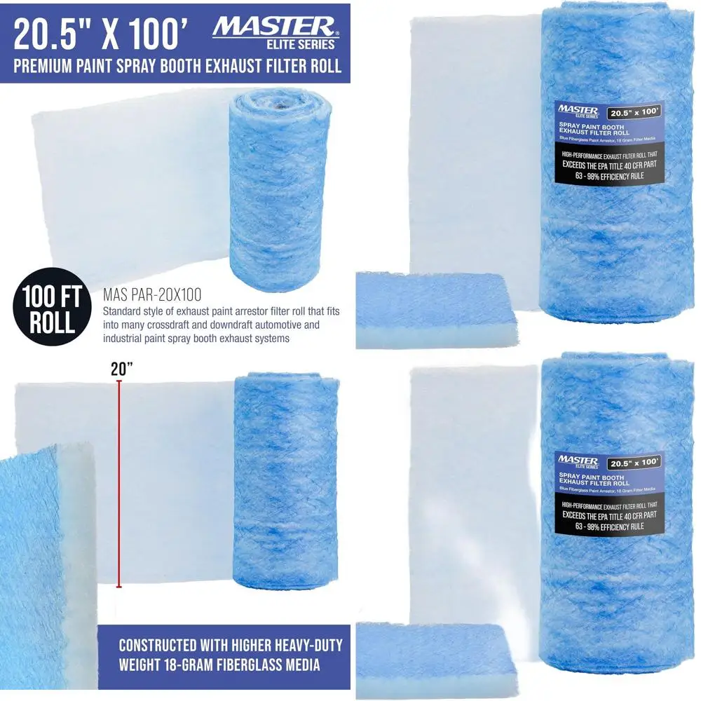 

Premium Paint Spray Booth Exhaust Filter Roll, 20.5 x 100' - Heavy-Duty Fiberglass Paint Arrestor for Auto Body Refinish Booths