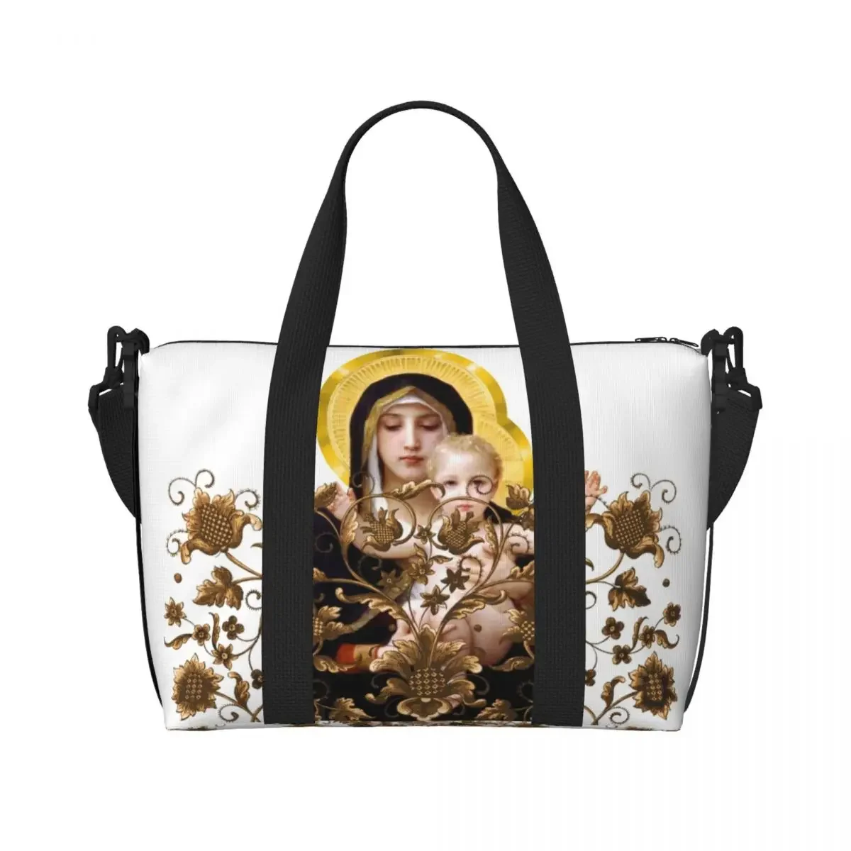 مخصص مريم العذراء البقالة التسوق حمل حقيبة المرأة سعة كبيرة سانت الكاثوليكية المسيحية شاطئ رياضة حقائب السفر