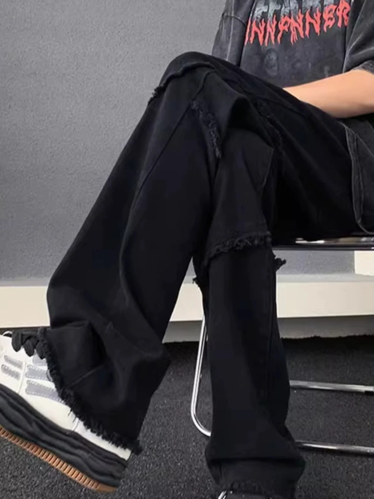 

Американские джинсы прямого кроя Slim Fit для мужчин, модные, в стиле High Street Vibe, повседневные, длинные брюки для молодежи