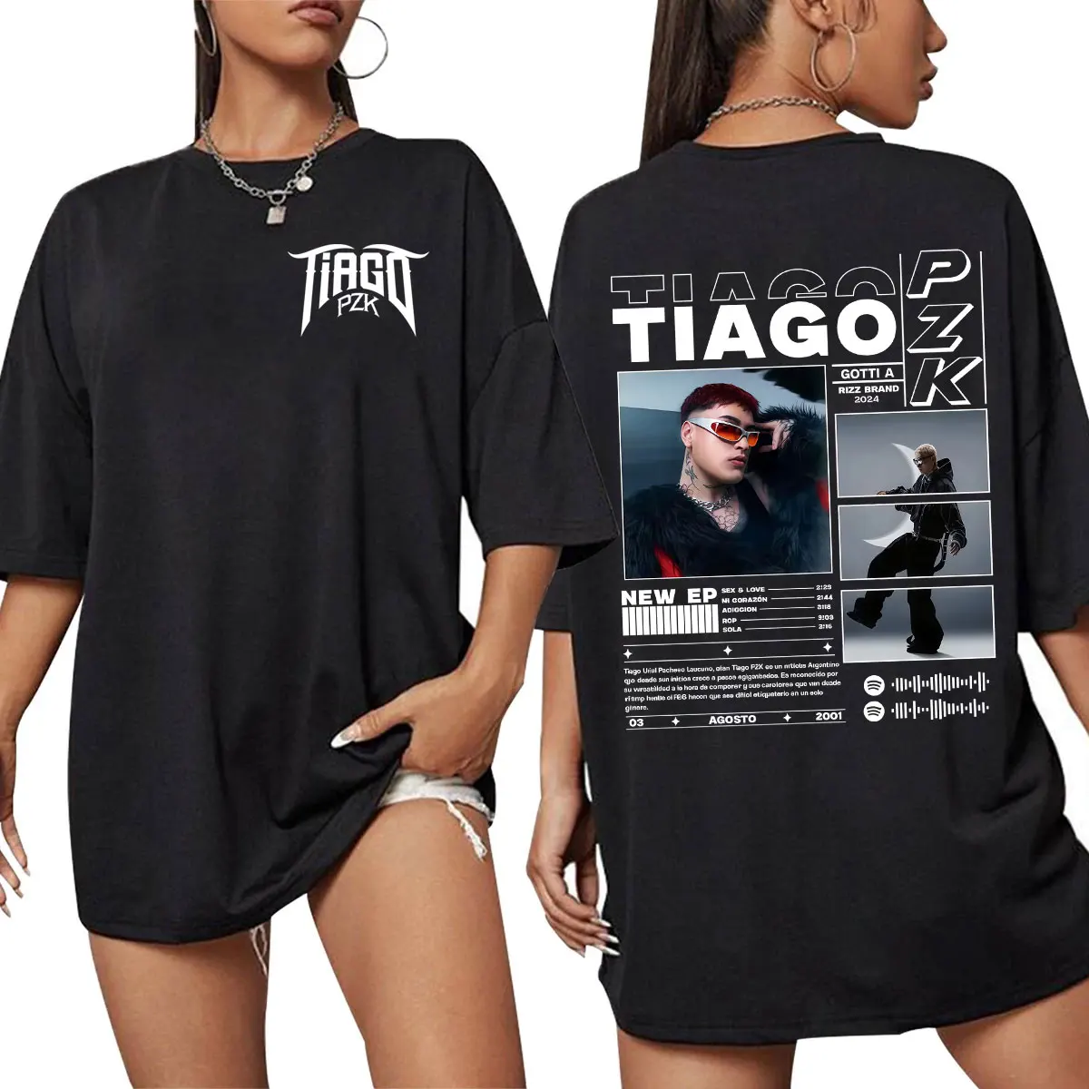 Camiseta de rapero TIAGO PZK Gotti A Album para hombre y mujer, camisetas de manga corta a la moda de Hip Hop, Camiseta de algodón de gran tamaño Harajuku de verano
