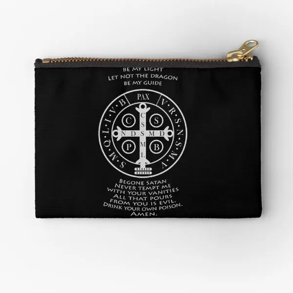 Saint Benedict Medal With Prayer On Blac  Zipper Pouches Wallet Women Packaging Key Money Pure Small Pocket Men Socks Bag Coin