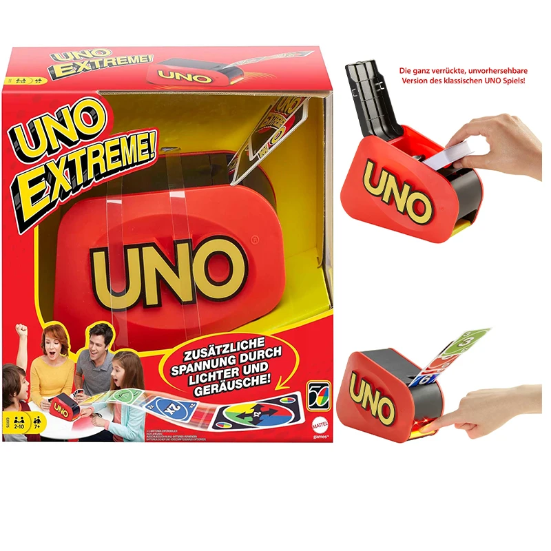 

UNO Extreme Card Game with Random Action Starter with Lights and Sounds and 112 Cards, Game Night Gift for Teens and Adults,