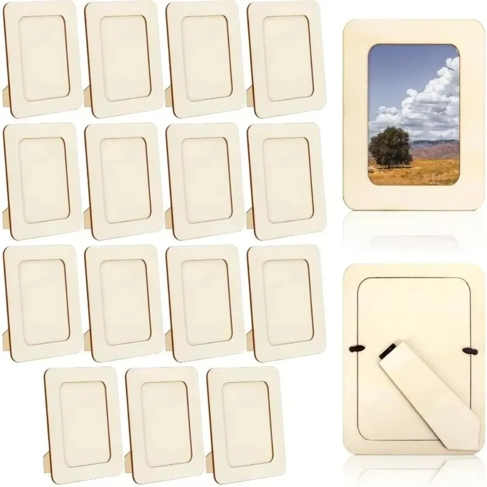 1/5Pcs Unfinished Blank Wooden Photo Frame Premium Wood Material Wavy/Rectangle Shape DIY Picture Frame DIY Painting