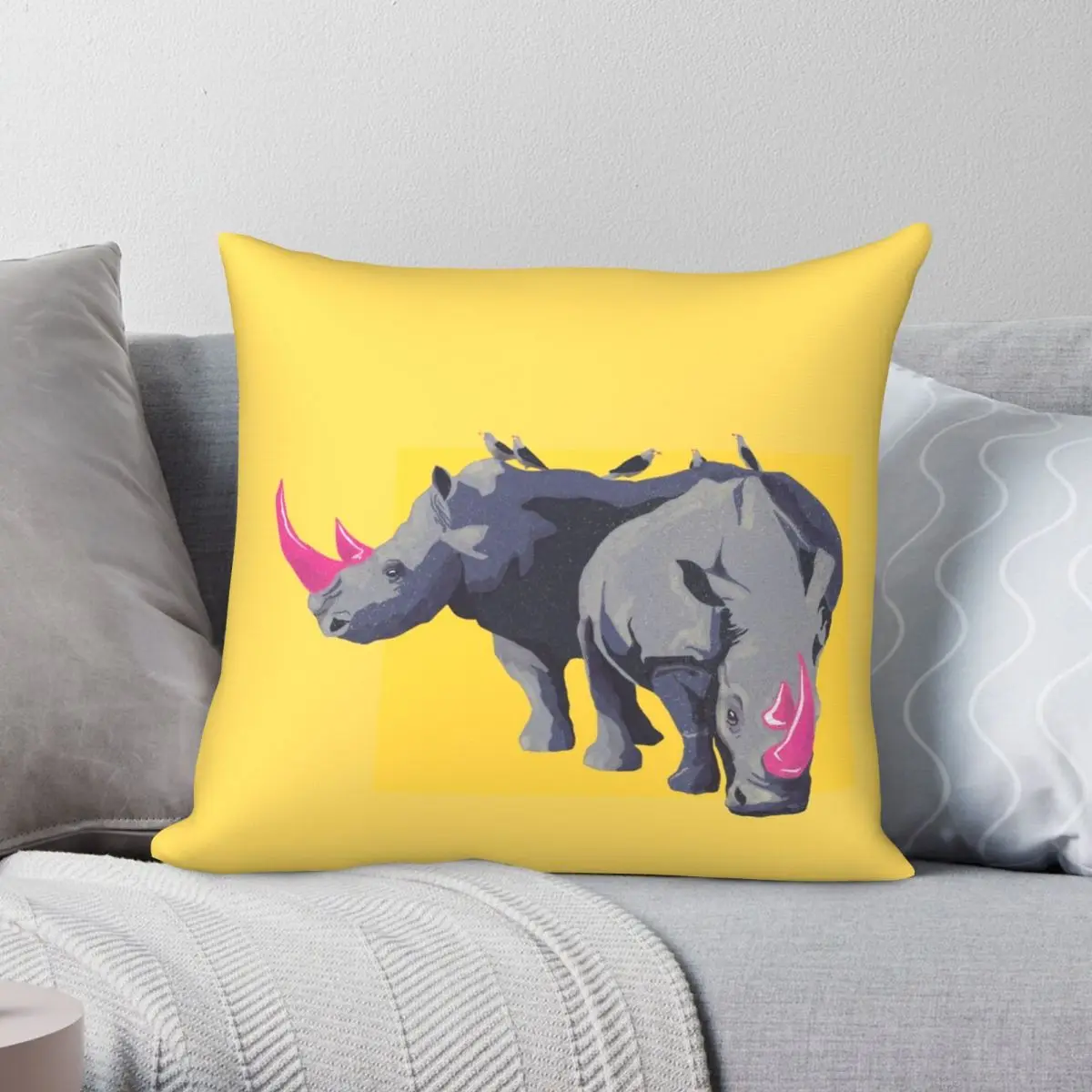 

Pop Rhinos Pillowcase Polyester Linen Velvet Creative Zip Decor Bed Cushion Cover Wholesale 18"