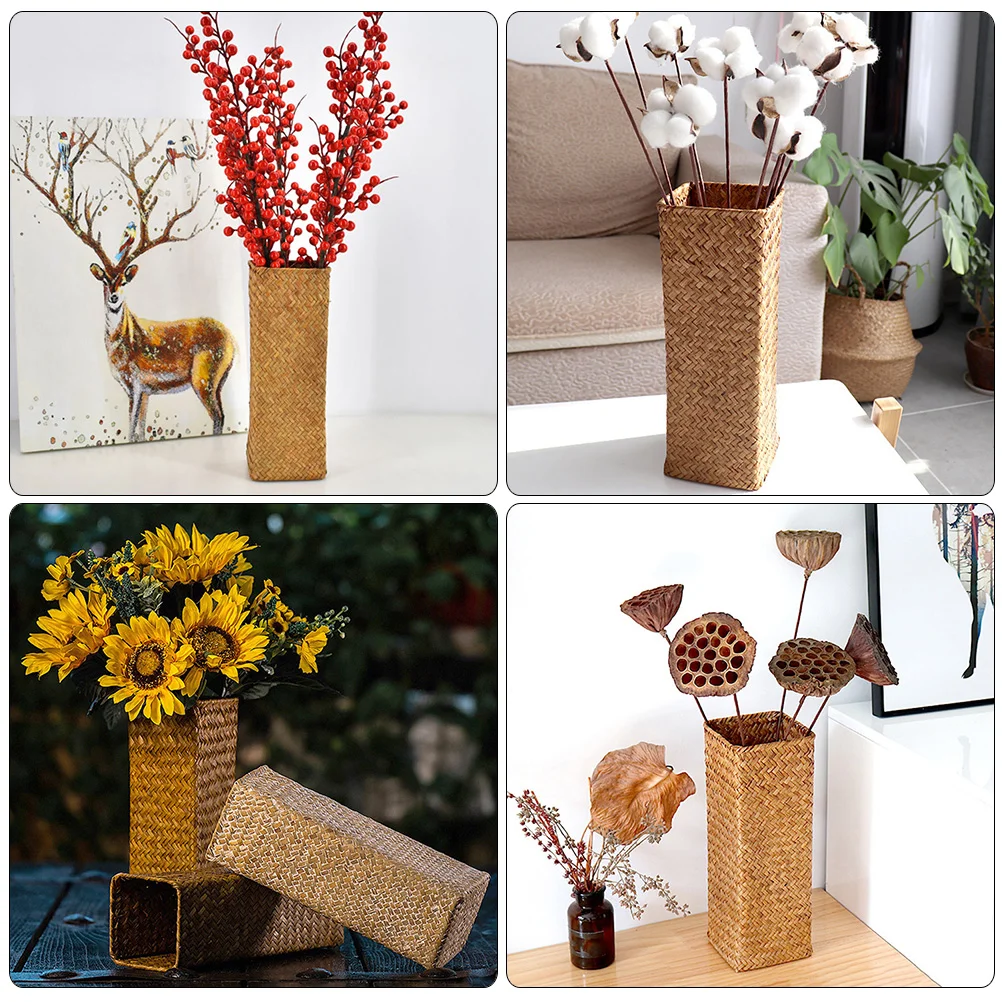 Basket Vase for Tulips Rattan Flower Bottle Decor Long Vase Household Tall Wicker Small