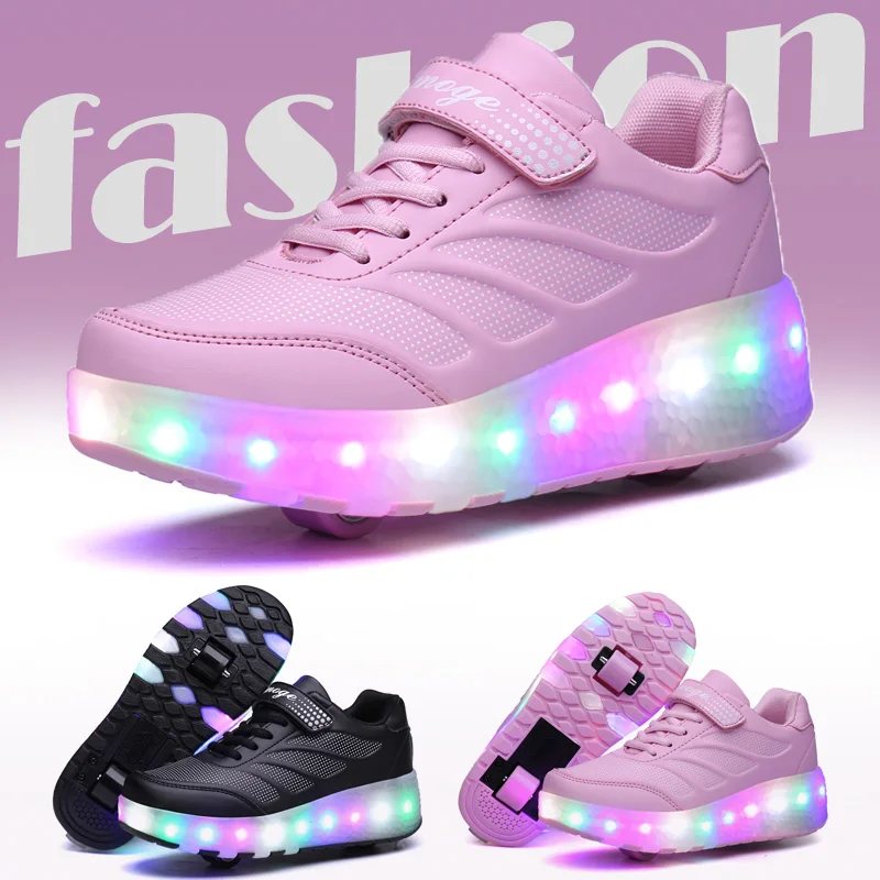 Children's 2-Wheels Led Light Roller Skate Shoes  Kids Glowing Sports Luminous Sneakers for Boys and Girls USB Charging