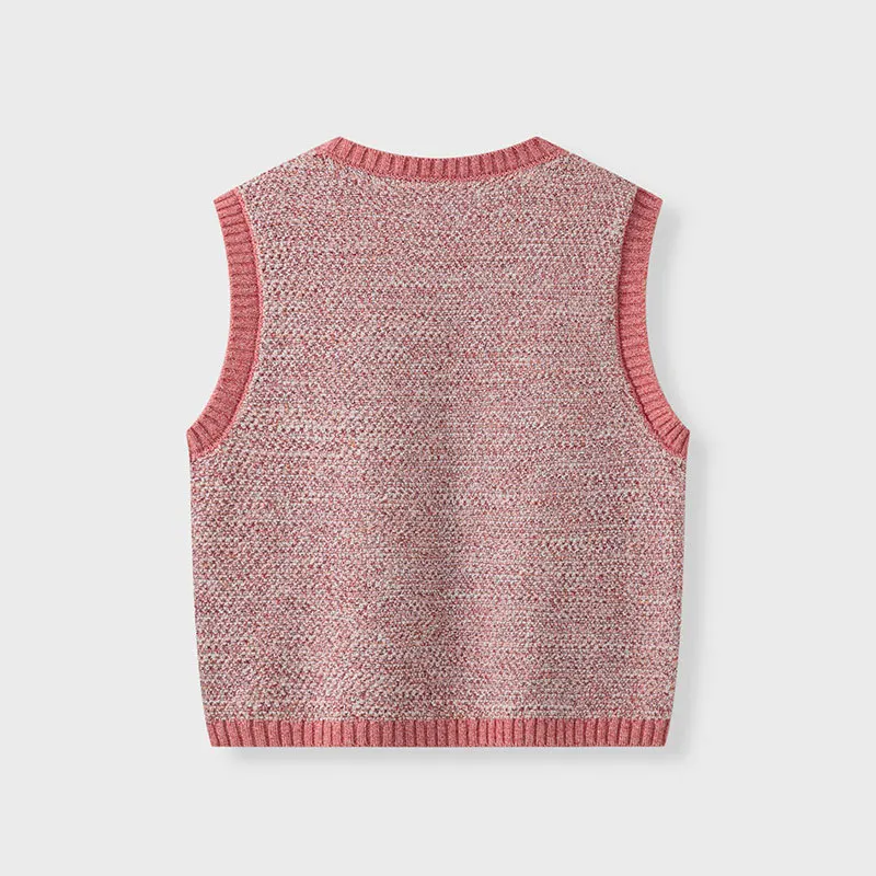 2024 new European and American spring and autumn cotton thread children's vest embroidered sweater girls baby vest knitted swea