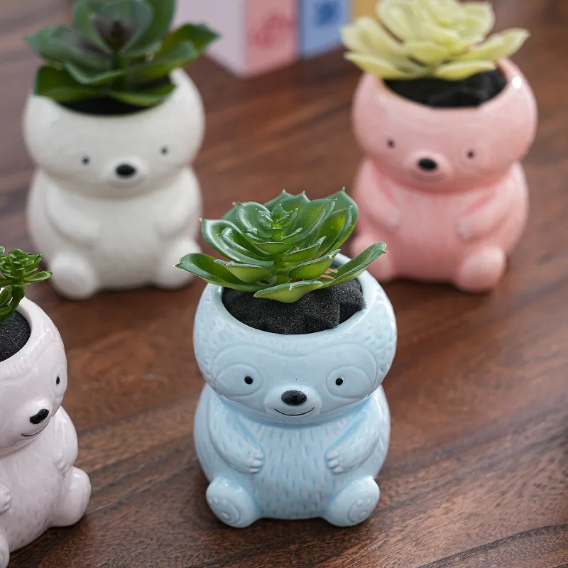 Cute Sloth Ceramic Vase Plants Succulent Pot Abstract Cartoon Animal Flower Vase Mini Flower Pot Desk Ornament Garden Decoration