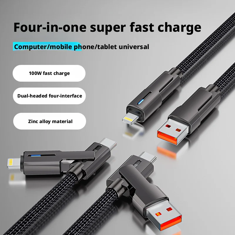 ANSEIP 4 في 1 100 واط 2 متر USB نوع C كابل البرق شحن سريع سلك بيانات الهاتف آيفون 7-17 سامسونج الهاتف USB-A سلك شاحن