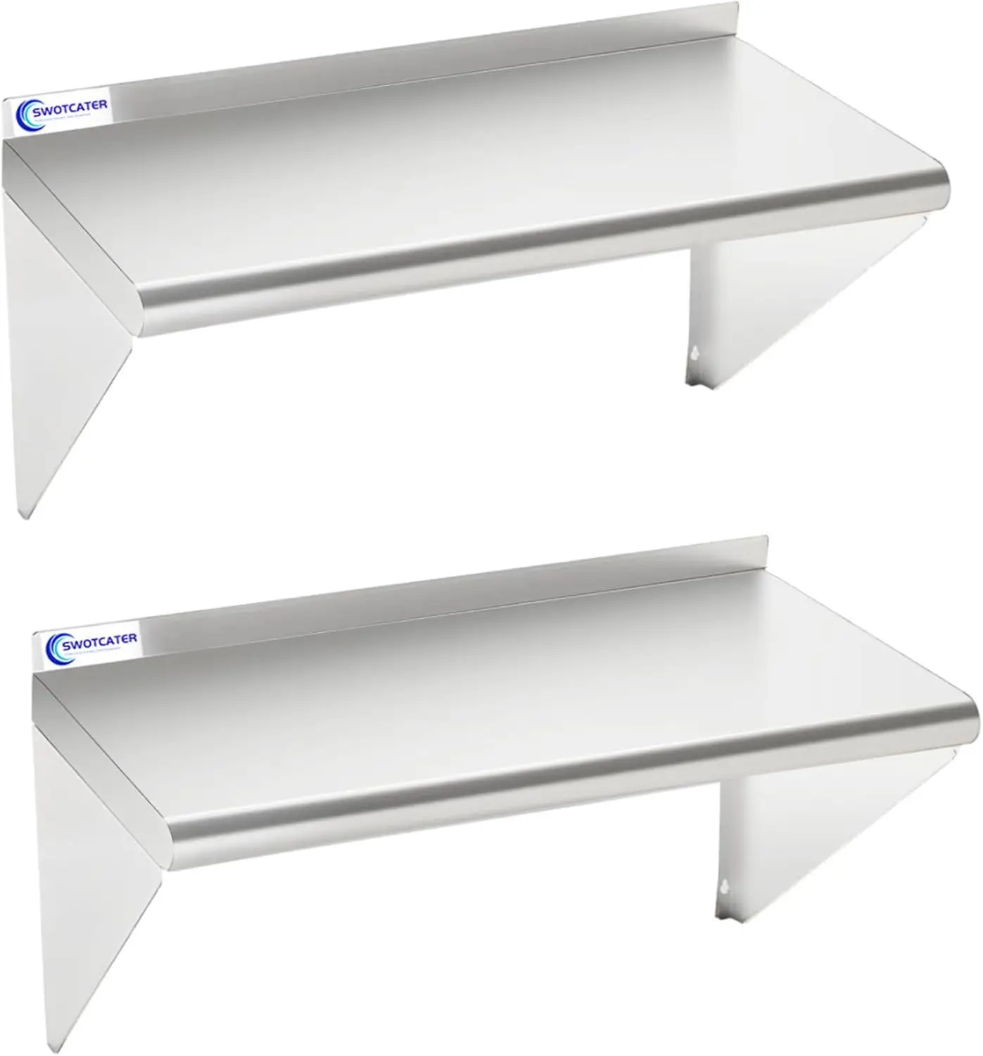 Wall-Mounted Metal Shelving Set, Stainless Steel Shelf, 2 Pieces, 14 x 24 Inches