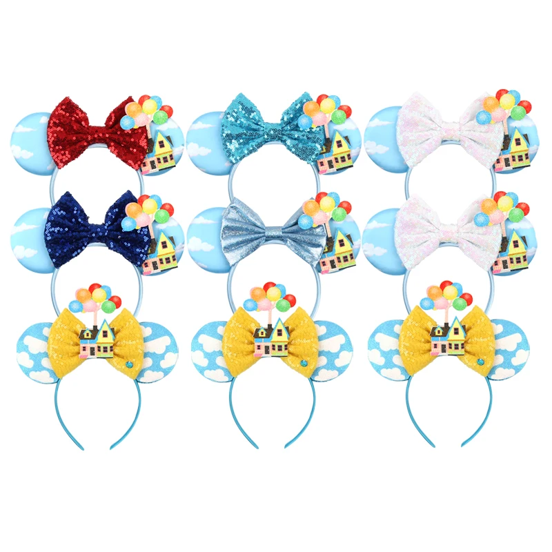 Mickey Mouse UP Ears Hair Accessories for Women Flying House Balloon Travel Sequins Hairbands Girl Headband Kids Bow headwear view 5