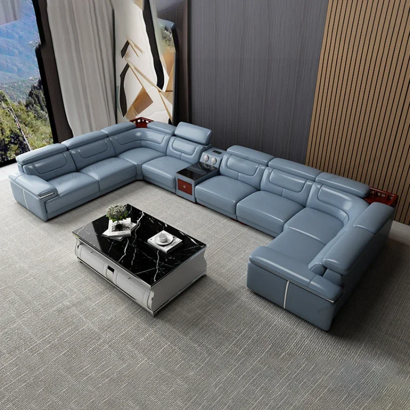 Large Unit Leather Sofa Minimalist Home Cinema Villa AV room Living Room U-shaped L corner