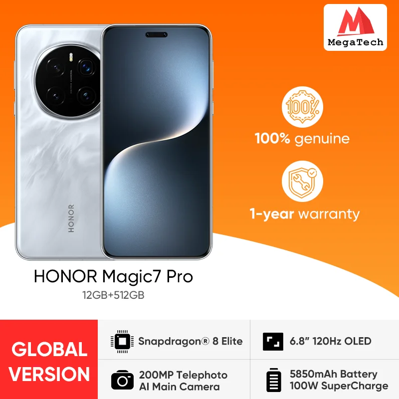 الإصدار العالمي للهاتف الذكي HONOR Magic7 Pro 5G بشاشة 6.8 بوصة 120 هرتز OLED شاشة Snapdragon 8 Elite 100 وات SuperCharge Magic 7 Pro