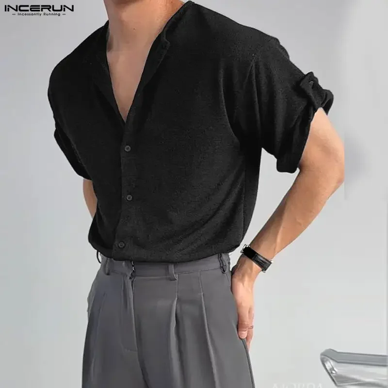INCERUN Men Shirt Solid Button Short Sleeve Summer Menswear Clothing Streetwear Loose Shirts 2026 Korean Style Casual Male Tops