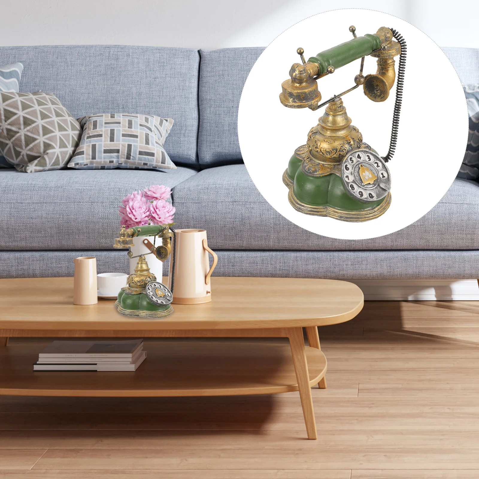 

Vintage Resin Telephone Figurine Retro Home Decor Green Color Phone Model Bedroom nament Multi Functional Cabinet