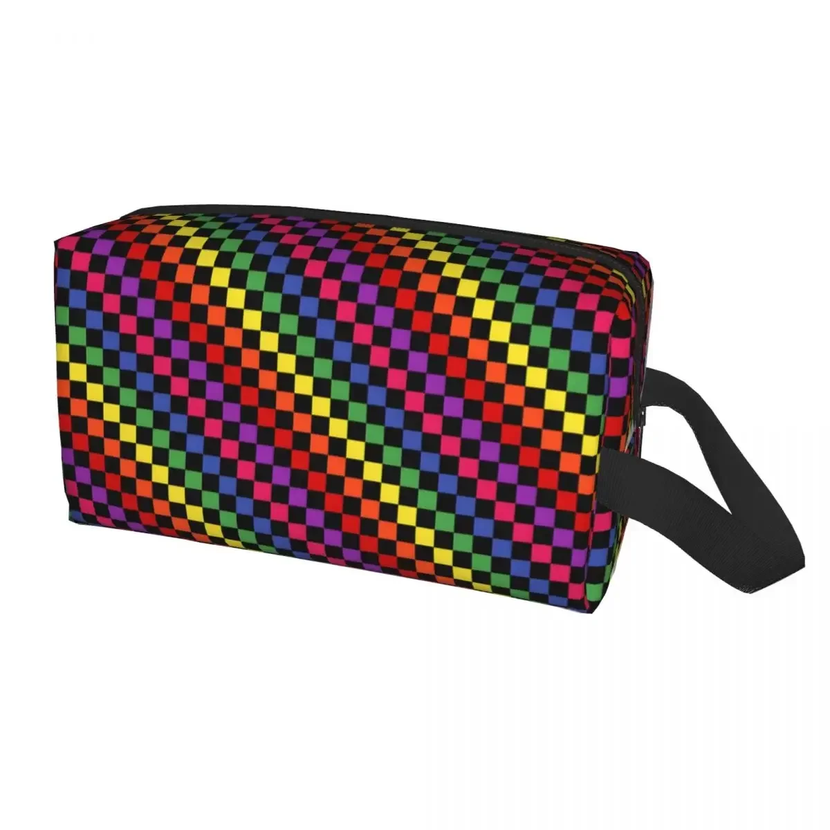 Custom Travel Rainbow Squares Pattern Checkered Flag Toiletry Bag Cosmetic Makeup Organizer Women Beauty Storage Dopp Kit Box