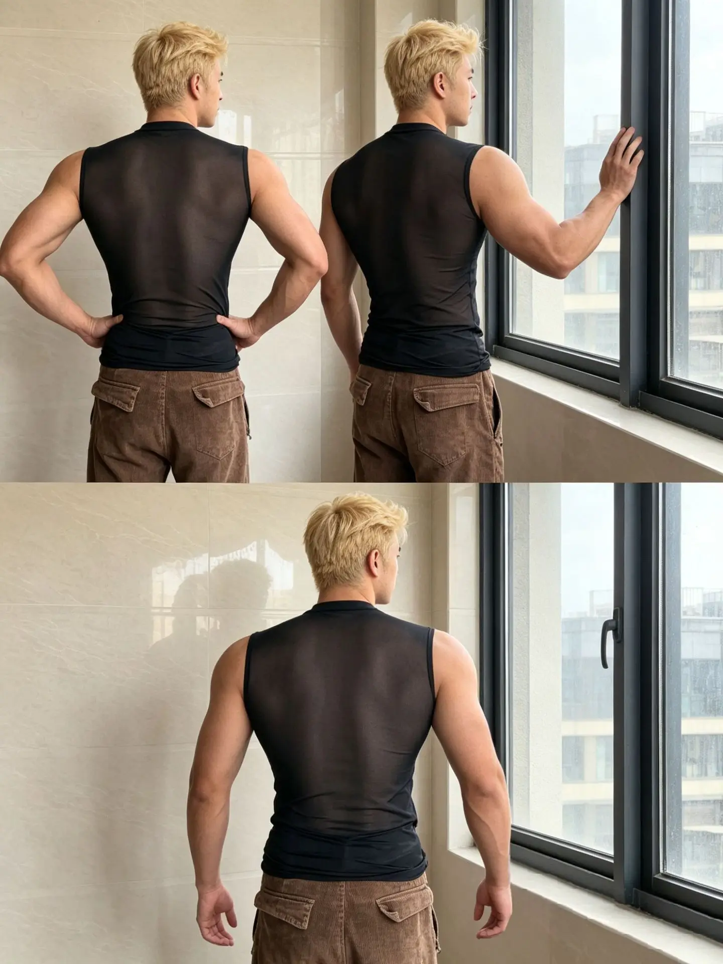 Men's Mesh High Neck Tank Top High Elastic Tight Muscle Vest Sexy Inner Outer Sports Male Bodybuilding Undershirt