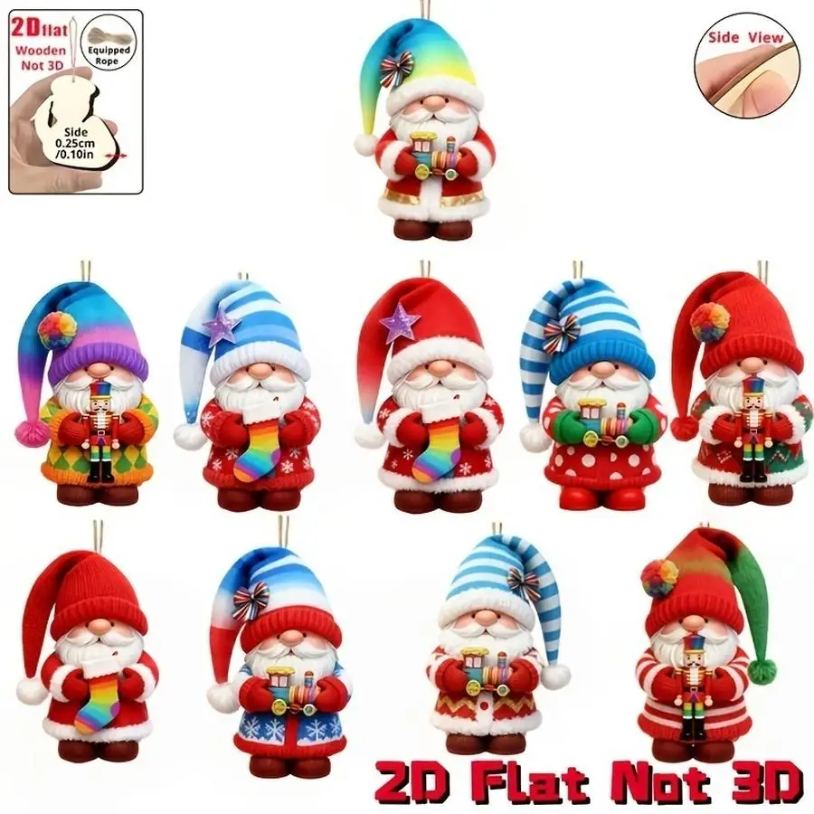 1/5/10/20/50/100pcs 2D Flat - Set of 10 Wooden Christmas Gnome Ornaments - 2D Flat, not 3D | Classic style, made of wood | Suita